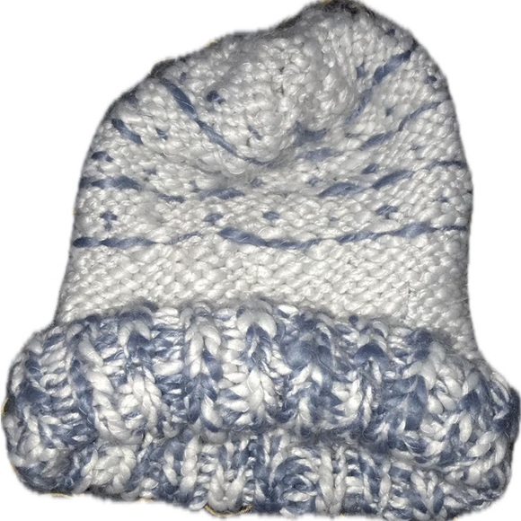 NWOT Free People Chunky Knit Beanie – Blue & Cream Oversized Winter Hat - Picture 2 of 3